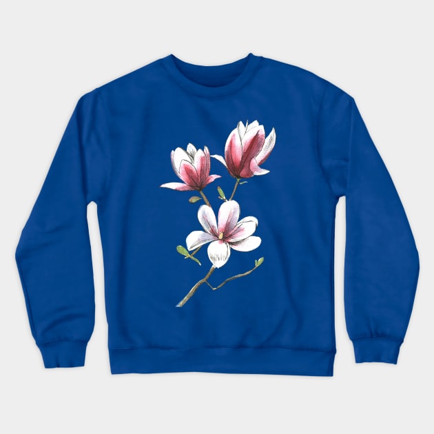 Magnolia Flower Watercolor -Pink Crewneck Sweatshirt by Ratna Arts